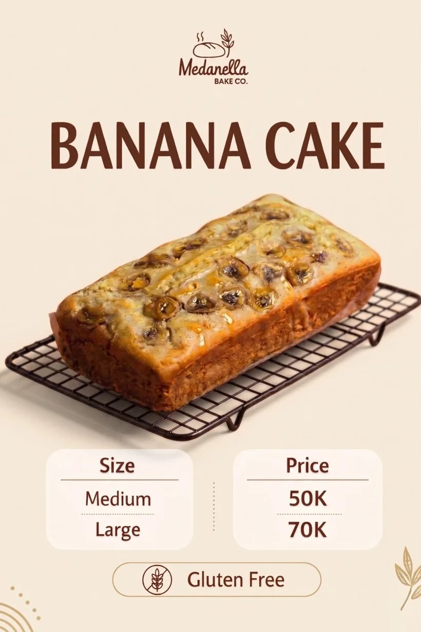 Banana Cake β Medium 50K, Large 70K Β· Gluten Free