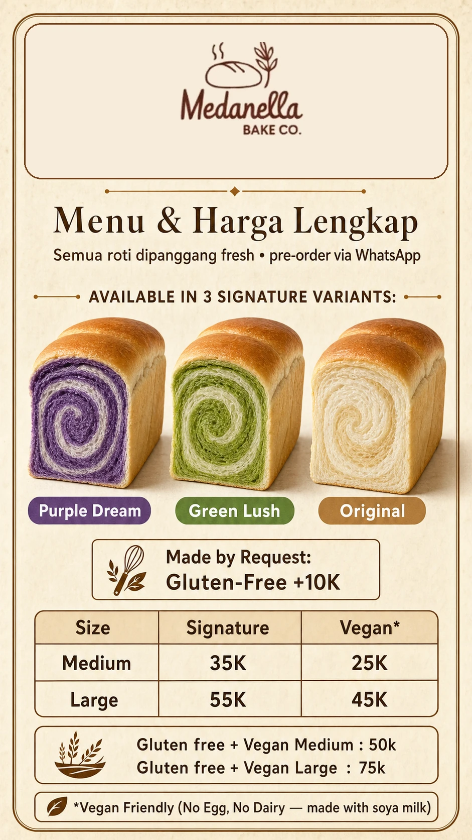 3 Signature Variants β Purple Dream, Green Lush, Original Β· Signature 35K/55K, Vegan 25K/45K